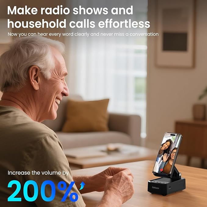 Cell Phone Stand with Instant Wireless Induction Bluetooth Speaker, No Bluetooth Pairing Needed, 1-Second Connection, HD Surround Sound, Practical Gifts for Men, Women, Dad, Mom, Hearing Impaired