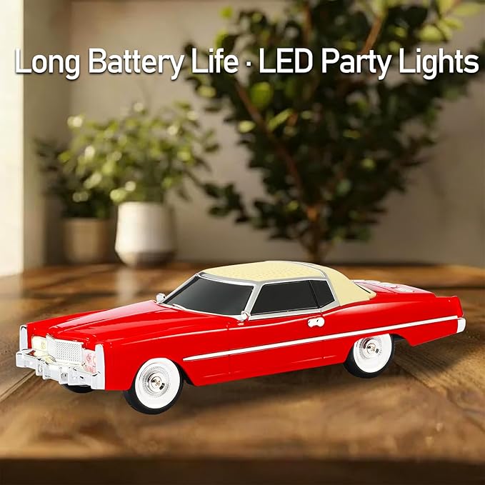 American Retro car Bluetooth Speaker, Mobile Wheel Retro car Model, HD Stereo, TWS Pairing, LED Ambient Light, Type-C Portable Charging, Home, Party, Camping Desktop Decoration (RED)