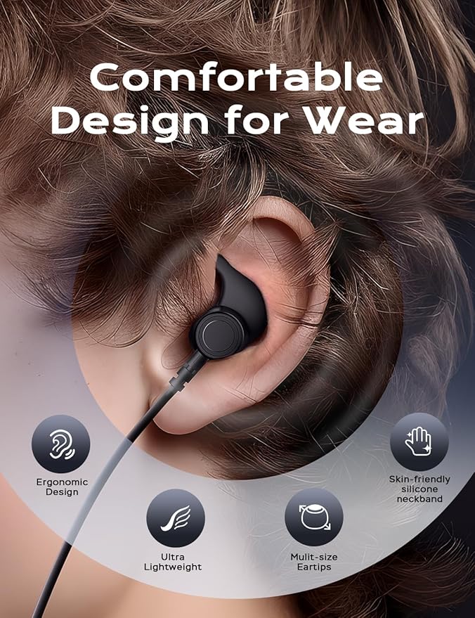 Bluetooth Headphones, aptX-HD Wireless 5.0 Bluetooth Earbuds w/Mic in-Ear Magnetic Neckband Earphones 30Hrs Playtime w/Earhooks, IPX7 Sweatproof Deep Bass Headset for Phone Call Music Sports