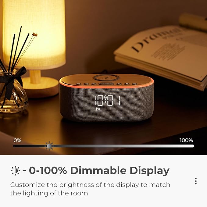 uscce Alarm Clock Bluetooth FM Radio: 10W Stereo Sound Speaker - Fast Wireless Charging for iPhone Samsung - Dimmable Clock Radio for Bedroom