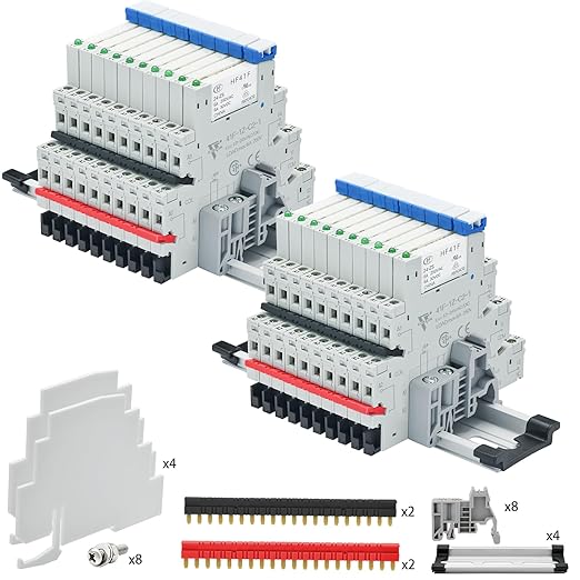 20Pcs Miniature Power Relay DC24V HF41F/24-ZS 1NO 1NC 6A SPDT with LED Indicator with Socket Base 41F-1Z-C2 with DIN Rail UL Certification