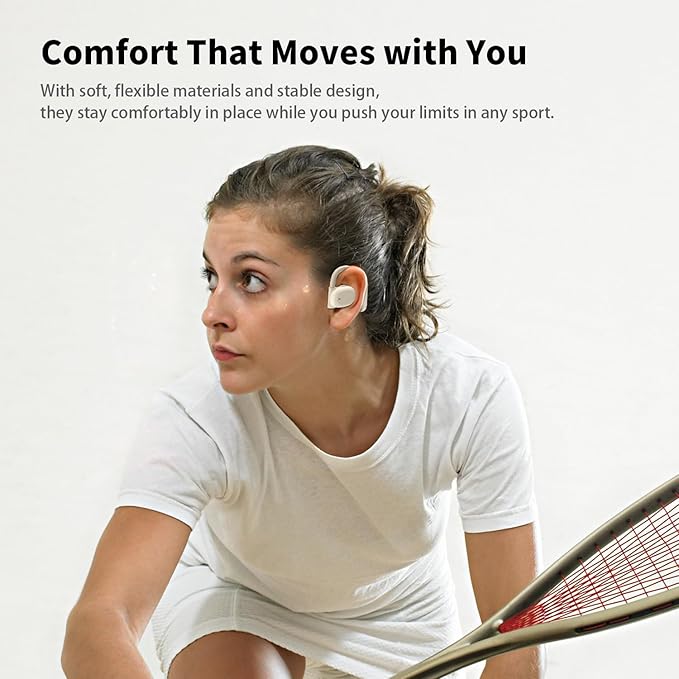 Open Ear Headphones,80H Playtime Air Conduction Earbuds w/Fast Charging, 16.2mm Hi-Fi Audio Drivers, Physical Buttons, ENC Mic, IPX5 Waterproof, Bluetooth 5.4, 2025 Upgrade for Workout White