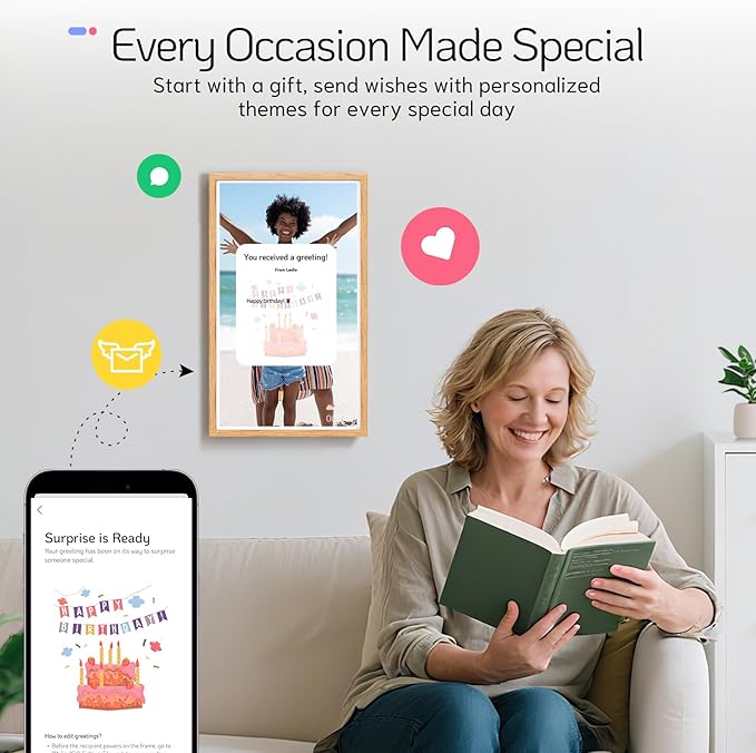 NexFoto Touchscreen Large Digital Picture Frame 32 Inch, FHD 1920 * 1080 WiFi Digital Photo Frame 64GB, Add Photos from Google Photos, Upload Videos Instantly, Wall Mountable, for Housewarming, Wood