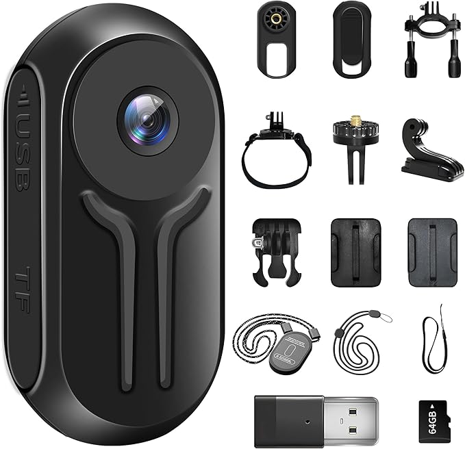 1080P Mini Action Camera, Magnetic Mini Body Cam, Portable Small Sports Camera, HD 1080P Action Camera with Display Screen for Bicycle and Motorcycle Helmet Camera for Work, Travel, Pet Walking