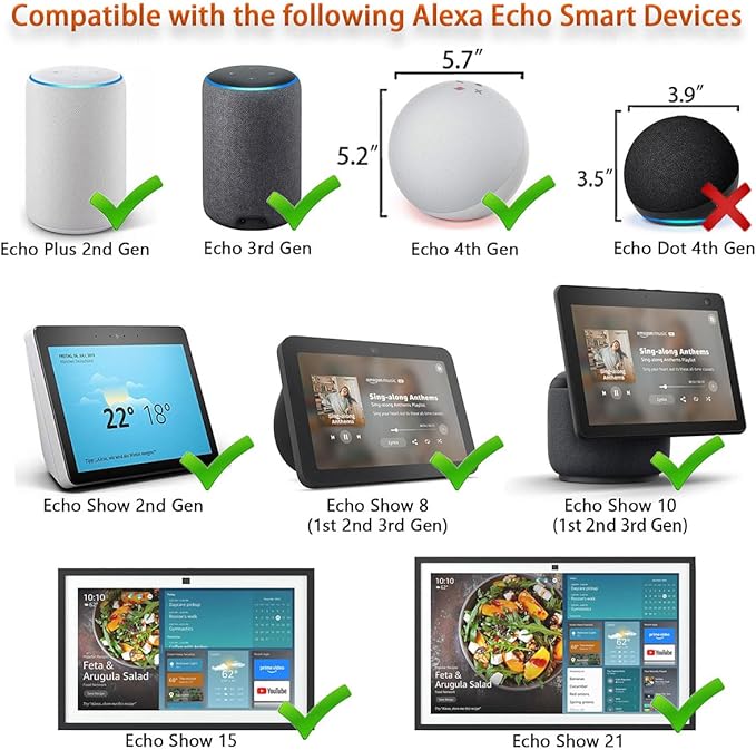 30W Echo Show Power Cord for Echo Show 8/10/15/21, Plus (2nd Gen), Alexa 3rd 4th Generation, K3V1N9 Power Adapter Charger Cable