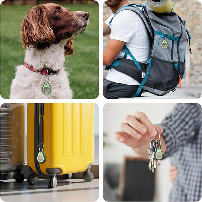 Waterproof AirTag Holder - (4 Pack) Air tag Lock Keychain with Wire Cable Compatible with Apple AirTags, Ultra Durable Anti-Lost Protective Case for Luggage, Key, Backpack,Avocado