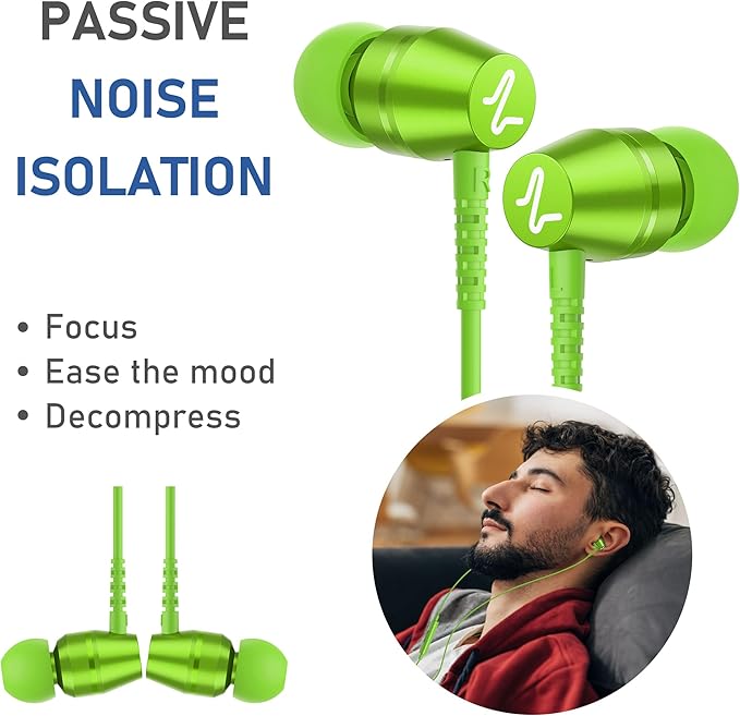 LUDOS OMNITONE Wired Earbuds in-Ear Headphones, 5 Years Warranty, Earphones with Microphone, 3.5 mm Jack Corded Ear Buds, Videoconference for iPhone, Samsung, Laptop, Kids, School Students - Green