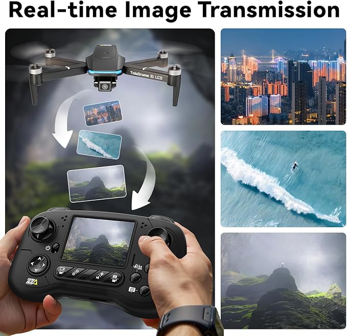 TD31LCD RC Drone with LCD Screen, Foldable Drone for Beginners Digital Image Real-time Transmission, Fine Tuning Function Brushless Motor Drones for Adults
