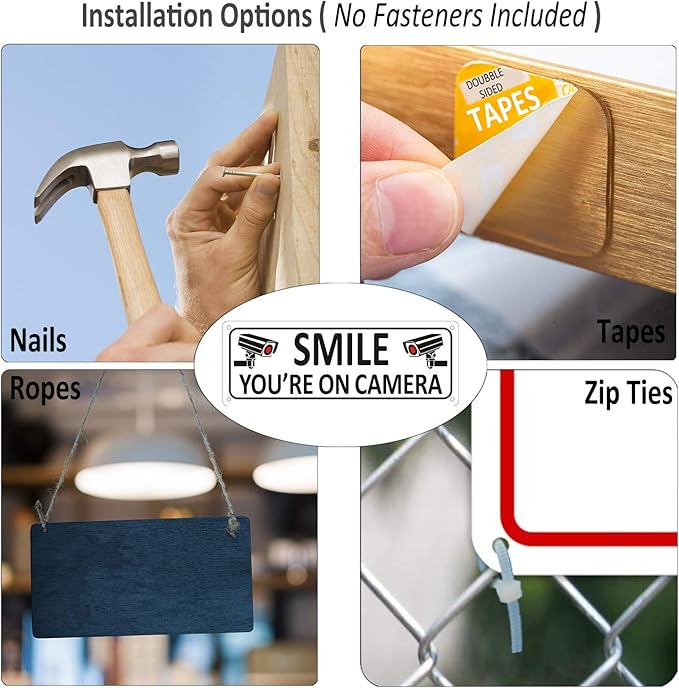 Bagstar (2 Pack) Heavy-duty Metal Smile You're on Camera Sign, 10" x 3.5" Aluminum Video Surveillance Sign, Camera Warning for Home Security, House, Business, Yard, Outdoor