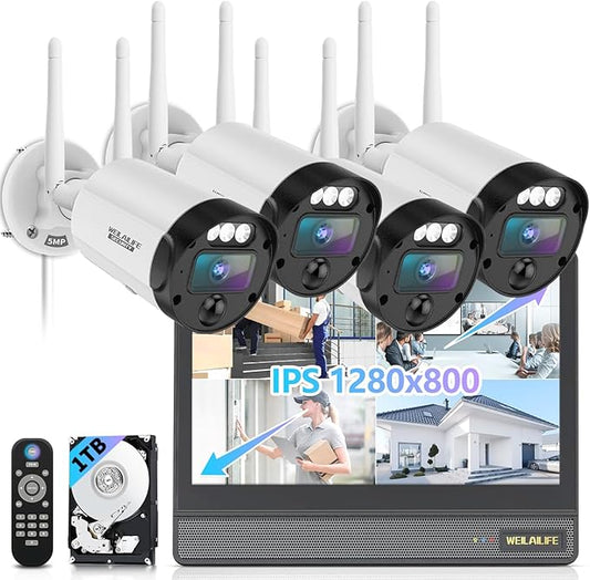 【All-in-One Security System】 Outdoor Wireless Security Camera System, Home Video Surveillance & Security Cameras Systems, WiFi Video Surveillance