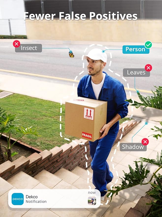 DEKCO Home Camera Outdoor 2K Pan Rotating 180° Wired Outdoor Security Cameras with Color Night Vision, 2.4G WiFi, AI Human Auto Tracking, Work with Alexa/Google Assistant (4 Pack)