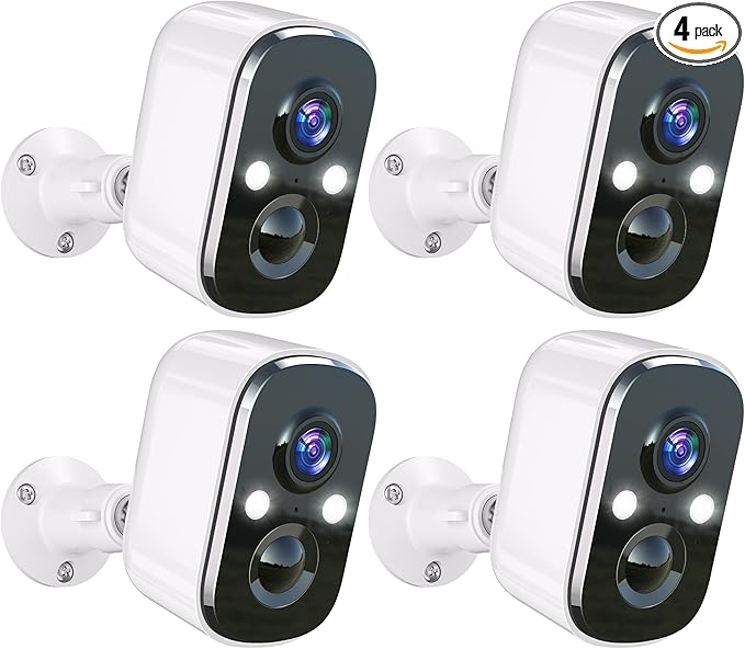 Techage Security Cameras Wireless Outdoor, 2K Battery Powered WiFi Cameras for Home Security with AI Motion Detection, Color Night Vision, 2-Way Talk, IP66 Waterproof, Cloud/SD Storage 4 Pack