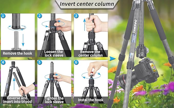 Carbon Fiber Tripod-INNOREL RT75C Super Professional Tripod Monopod Heavy Duty Stand Support Low Gravity Center 360°Panoramic ballhead for Digital DSLR Camera Black