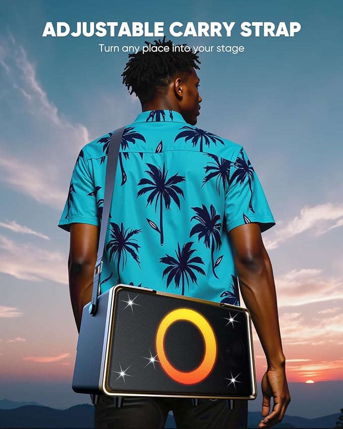 GFEEN Portable Bluetooth Speaker: 200W Peak, Deep Bass, 15H Playtime, Large Party Wireless Speakers, Powerful Loud Sound, Light Show, Fast Charging for Outdoor, Backyard, Home(Gold with 2Mic)