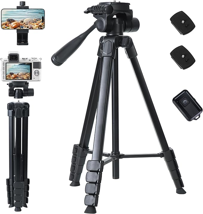 Camera Tripod for Canon Nikon Sony, LINKCOOL 67 Inch Lightweight DSLR Tripod Camera Stand with Detachable 3 Way Pan Head, Remote & Universal Phone Mount