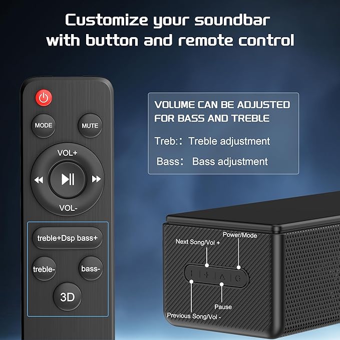 TV Sound Bar, Bluetooth Soundbar with Dolby Digital Surround Audio System for Smart TV, HDMI ARC/Opt/Aux Home Theater Speaker for Game/PC/Projector