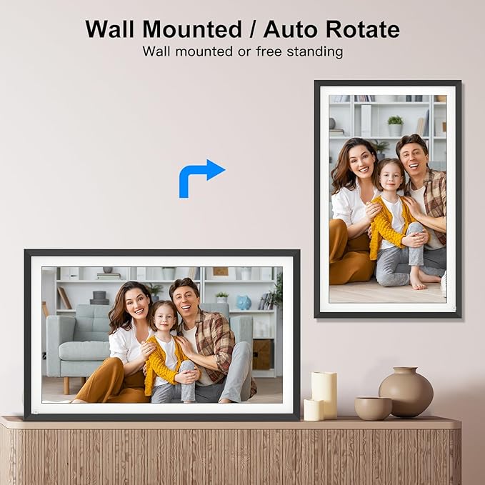 Large Digital Picture Frame 15.6-Inch-WiFi-Photo-Frame - 1920*1080 FHD Touch Screen Digital Frame, 32GB, Tabletop&Wall Mounted, Auto Rotate, Load Photo Video from Phone via APP or Email, Gifts for Mom