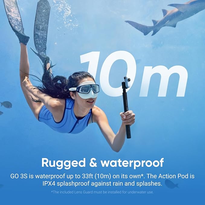 Insta360 GO 3S - 64 GB White 4K Tiny Portable Vlogging Camera, Hands-Free POVs, Mount Anywhere, 140 Min Battery Life, 10m Waterproof, Pet POV