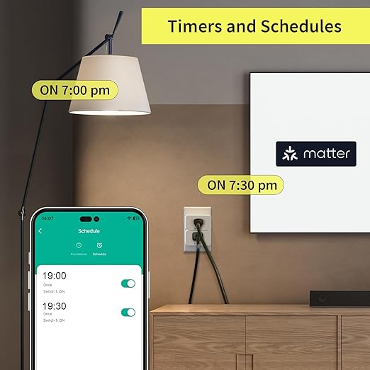 Minoston Matter Smart Plug, Compatible with Alexa, Google Home, Apple Home, SmartThings, Siri, Smart Outlet 15A Max, APP Remote Control, 2.4G Wi-Fi Only, Protect Privacy, 2 Pack