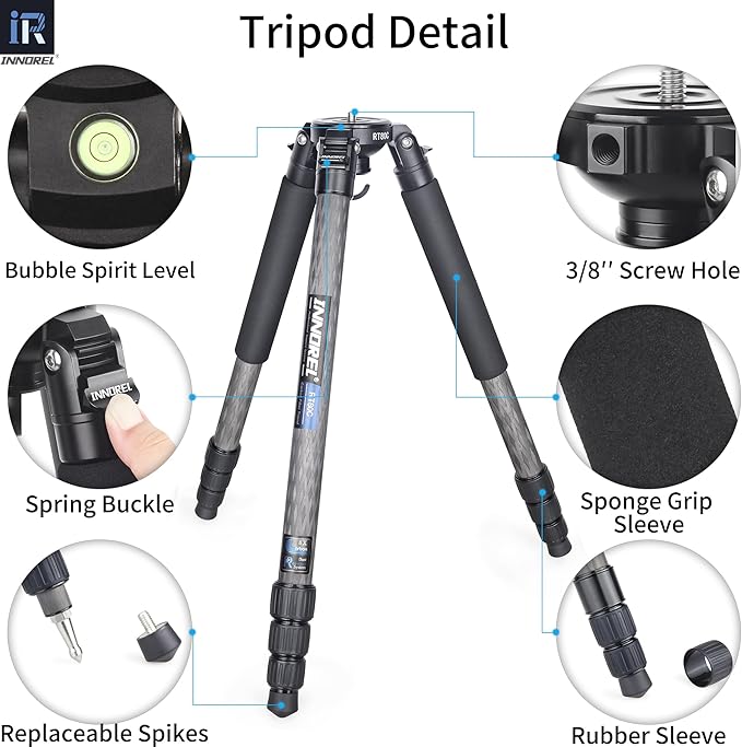 INNOREL RT80C Carbon Fiber Tripod - Professional Birdwatching, Heavy Duty Camera Stand (Max Tube 32mm, Bowl Adapter Included, 20kg Max Load)