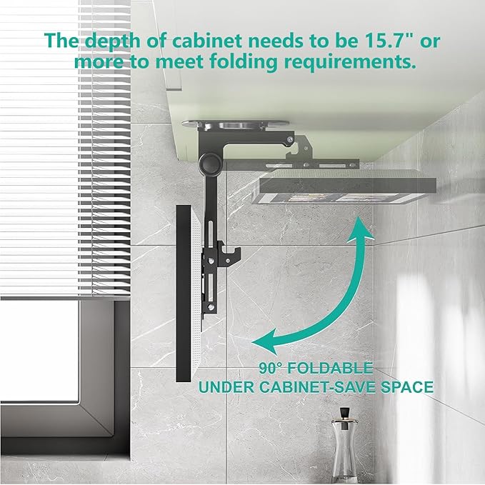 WALI Under Cabinet Mount for Echo Show 21, Echo Show 15, Height Adjustable and Foldable Mounting Bracket, Tilt Swivel for Echo Show 21, Echo Show 15, Holds up to 44lbs (ECS001), Black