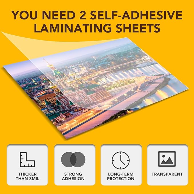 60 PCS Self-Adhesive Laminating Sheets, 9 x 12 Inches Self Adhesive Contact Paper, No Heat No Machine Needed Self Sealing Laminate Sheets