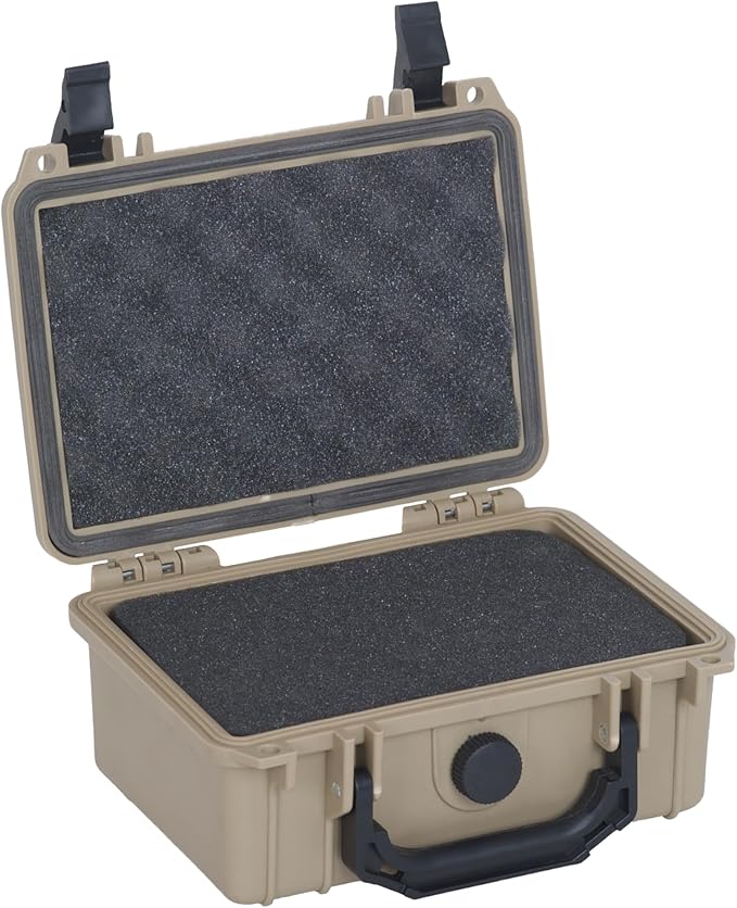 MEIJIA IP67 waterproof hard compact case,Customizable Fit Foam,8.12”x6.56”x 3.56”,Fit Use of Drones, Cameras,Equipments,lens (Desert Tan)