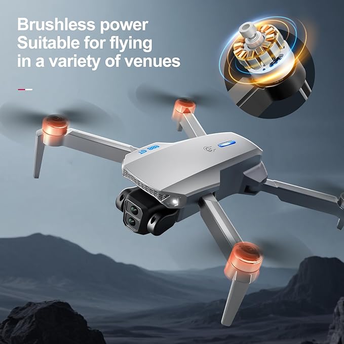 E88 GT Drone with 4.92-Inch Screen Controller,Brushless Motor, Optical Flow Localization, Active Obstacle Avoidance, 2 batteries. (Black-2 batteries)