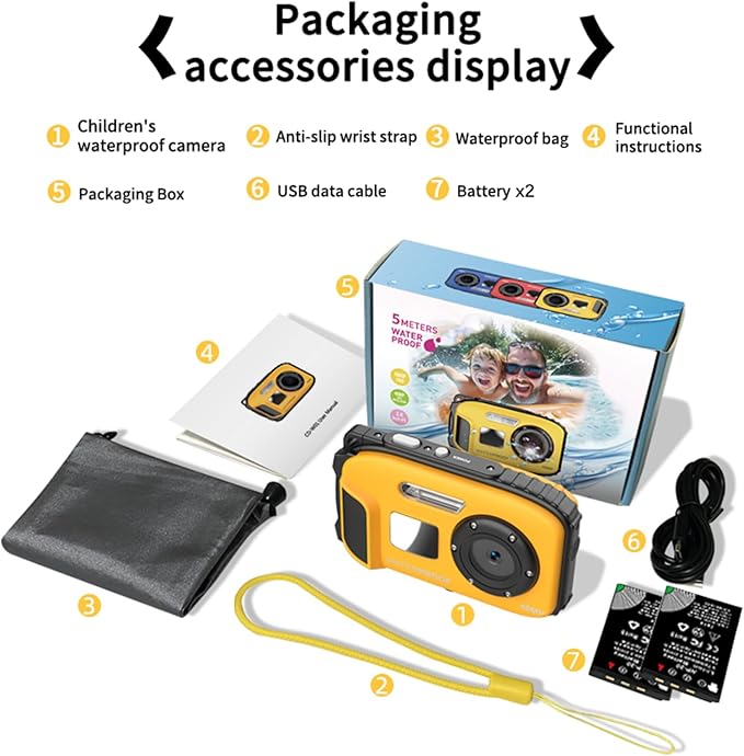 Underwater Camera with 64GB Card,48MP HD Bare-Body 11FT Waterproof Camera for Snorkeling Compact Floatable Digital Camera 2 Batteries and Tripod Come Together (Yellow)