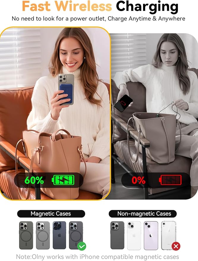 Magnetic Power Bank, 10000mAh Wireless Portable Charger with 20W USB-C Fast Charging, Foldable Stand & LED Display Battery Pack, Compatible with iPhone 16/15/14/13/12, Blue