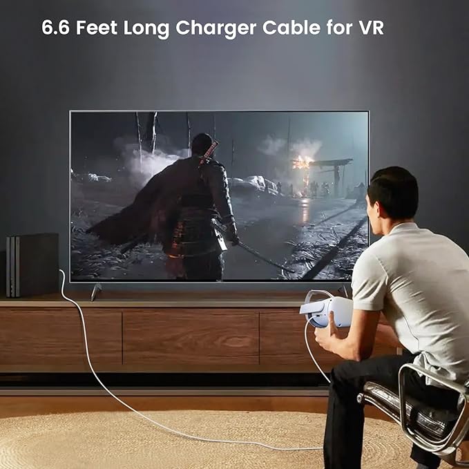 PD 65W USB C Super Fast Charger Compatible with Oculus Quest 3s, Quest 3 - Dual Port USB + Type C Adapter with 6.6ft C to C Charging Cable for Meta Quest 2 and Pico 4 Ultra VR Headsets
