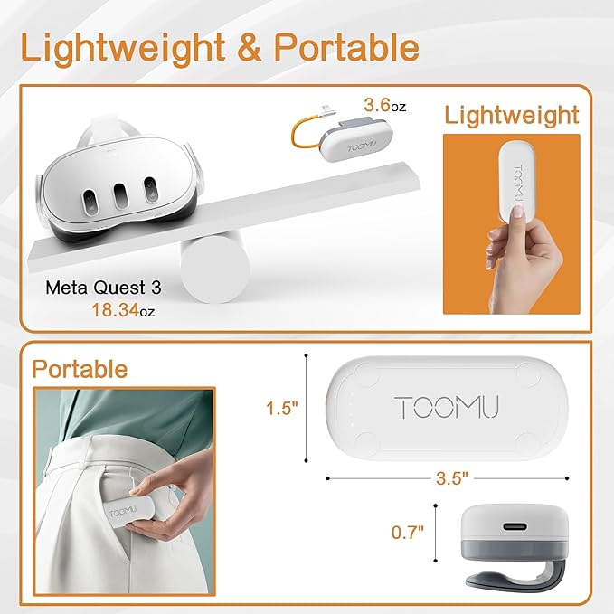 Dual Battery Pack Set for Meta Quest 2 / Quest 3 / Quest 3S, 8000mAh Battery Pack Compatible with Quest 2/3/3S, VR Extended Power Accessories Magnetic Connections and Lightweight Design