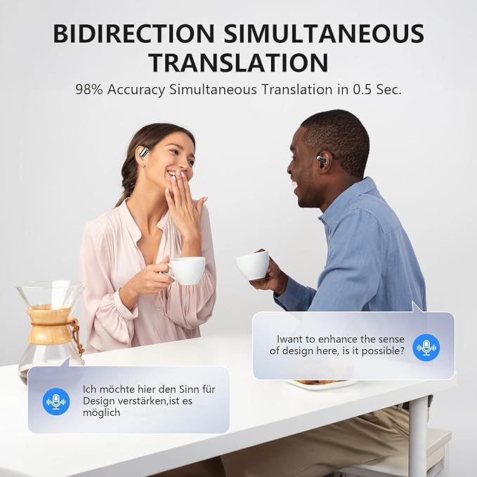 AI Translation Earbuds Real Time, 144 Language Translator Earbuds with APP Compatible with iOS & Android, Bluetooth Headphones Translating Device for Travel Business and Learning - Black