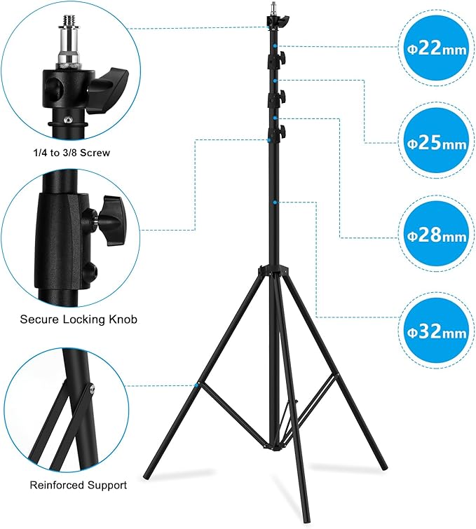 20ft Tall Camera Tripod Stand Heavy Duty Stainless Steel, 1/4 "& 3/8" Screw Adapter, Suitable for Outdoor and Aerial Photography