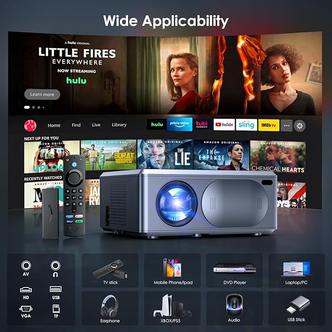 [Electric Focus] 4K Projector with 5G WiFi Bluetooth, 15000L JOWLURK Projector, Outdoor Movie Projector, Home Mini Theater Portable Projector for iPhone/TV/Android Stick/HDMI/USB/Laptop/PS5/DVD (Grey)