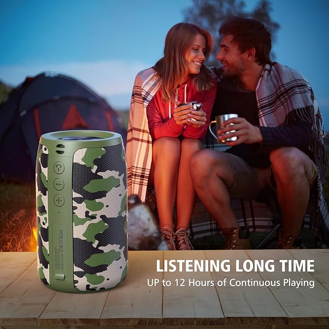 ZEALOT Portable Bluetooth Speaker, S32 Outdoor Speaker, Waterproof IPX5, Dual Pairing, Stereo Sound/TF Card/USB/AUX Competible for iPhone14 Samsung Home/Hiking/Fishing- Camo
