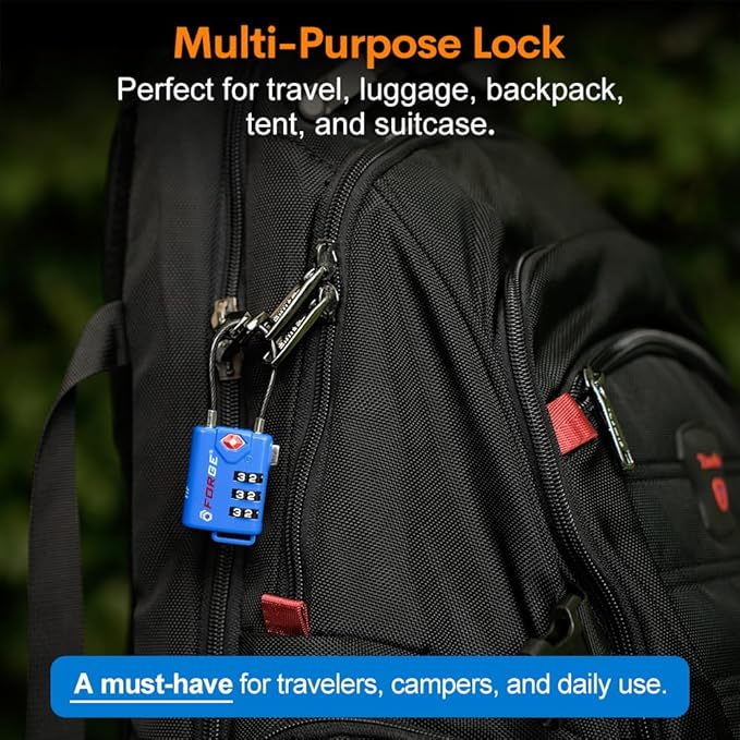 Bright Colors, TSA Approved Luggage Locks 4 Pack, Re-settable Combination with Alloy Body, Blue 4 Locks.