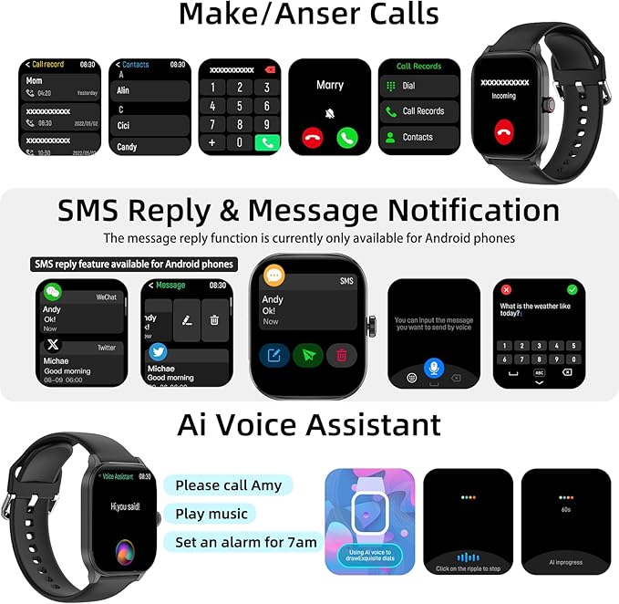 Smart Watch with AI (Built-in GPS + Map), 1.96" HD Fitness Tracker for Men Women, 100+ Sports Modes, Call/Reply/Notification, 24/7 Heart Rate & Sleep Monitor, Waterproof Smartwatch for Android iPhone