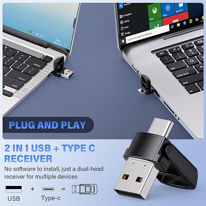 Presentation Clicker Wireless, 2-in-1 USB/Type C Rechargeable Presenter Remote Control for PowerPoint, PPT Clicker Red Laser Pointer, Slide Advancer RF2.4GHz (Red Light, USB C Rechargeable)