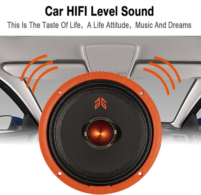 MX65E1 Midrange Loudspeaker 6.5" Orange Bullet, 400W Max, 6 Ohms, Premium Quality Audio Door Speakers for Car or Truck Stereo Sound System, Orange (2 Speaker)