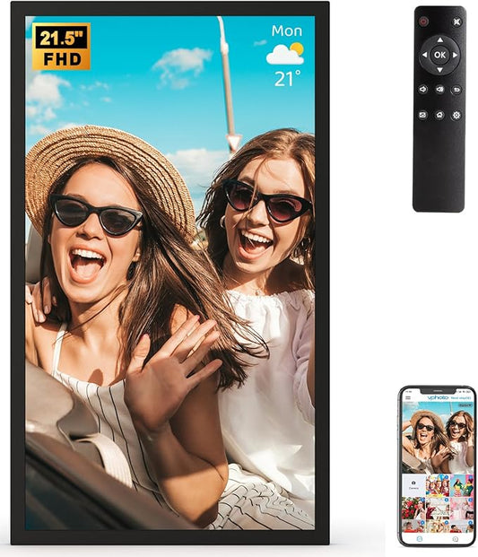 Large Digital Picture Frame 21.5" WiFi Photo-Frame - 32GB 1920x1080 FHD 1080P Digital Frame, Sync Phone, Mirror its Screen on Smart Frame, Share Photo Video via App Email, Wall Mounted, Gifts for Mom