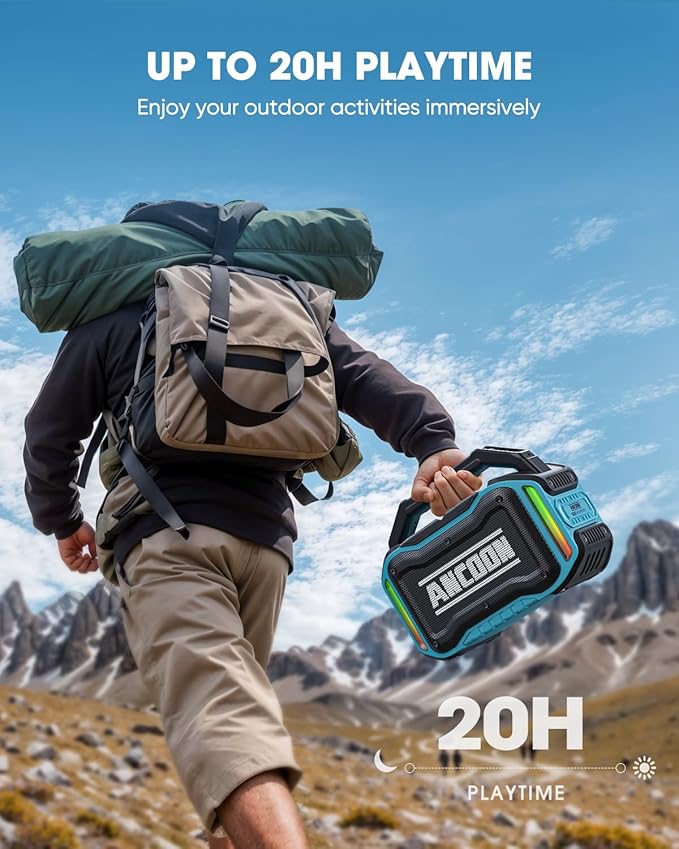 Speakers Bluetooth Wireless: 80W(Peak) Loud Speaker with Bass, 20H Playtime, IPX6 Waterproof, Large Jobsite Speakers for Work, Outdoor, Workshop, Garage, Portable Speaker with TWS (Sky Blue)