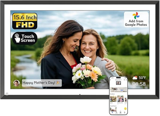 NexFoto 15.6 Inch Touchscreen Digital Picture Frame 64GB, FHD IPS WiFi Digital Photo Frame, Add Photos from Google Photos, Share Photos/Videos via App/USB, Gifts for Birthday/Mom/Women, Black