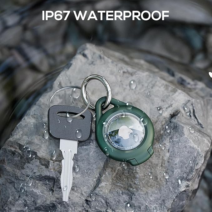 Waterproof Airtag Holder - 4 Pack Airtag Keychain Holder Compatible with Apple AirTags, Ultra Durable Anti-Scratches Protective Case with Keyring for Luggage, Backpack, Pet, Bag, Black/Green