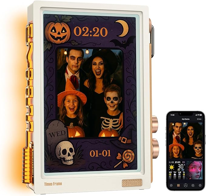 Divoom Times Frame-10.1" Digital Picture Frame Transparent IPS with RGBLED Rotary Knob WiFi 64GB 400+Clock Faces Widget 50+API Feeds Gift Mode Pixel Art Community Personalized Data Display (White)