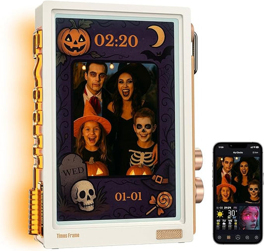 Divoom Times Frame-10.1" Digital Picture Frame Transparent IPS with RGBLED Rotary Knob WiFi 64GB 400+Clock Faces Widget 50+API Feeds Gift Mode Pixel Art Community Personalized Data Display (White)