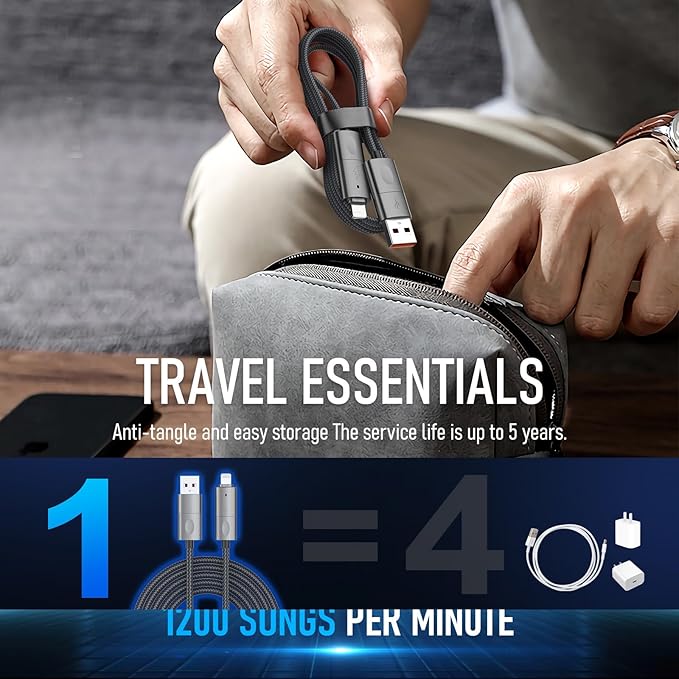 4 in 1 Charging Cable,60W USB to USB C Cable 10 ft 2 Pack,Fast Charging Multi Charger Cord with Type C/USB A/L Port for iPhone 16/15/14 Series MacBook iPad Pixel Samsung Switch PS5 Tablet and More