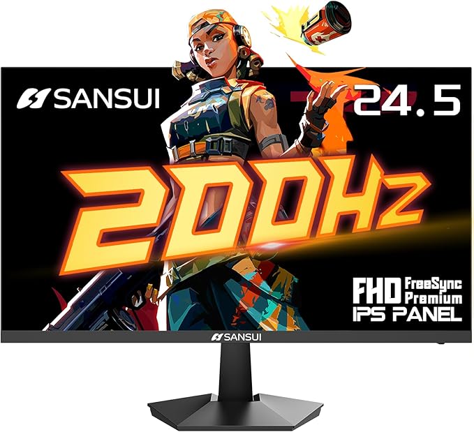 SANSUI 24.5 Inch 200Hz Gaming Monitor, FHD 1080P Fast IPS PC Gaming Monitor, 2 x HDMI2.0, 1 x DP1.4, FreeSync,128% sRGB HDR VESA Mountable (ES-G25X1, One HDMI Cable Included)
