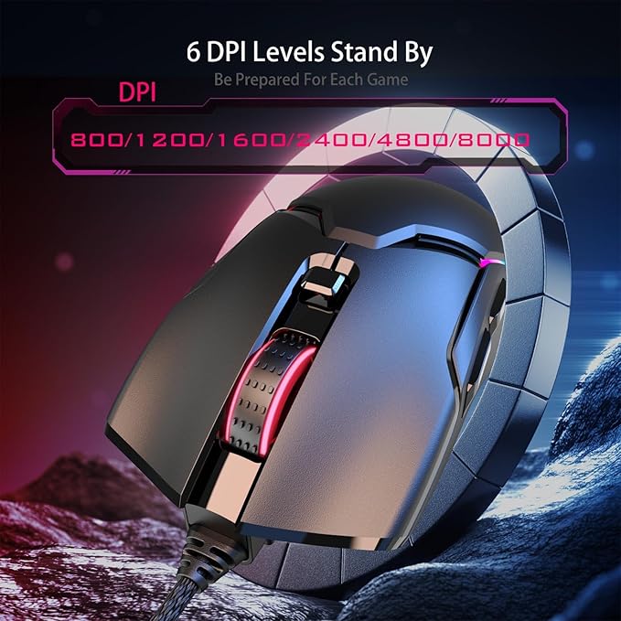 Wired Gaming Mouse,All Keys are editable, 12 Backlit Modes,8000 DPI Wired Optical Mouse,Software Supports diy Keybinds Button For Gamer Bigger and office