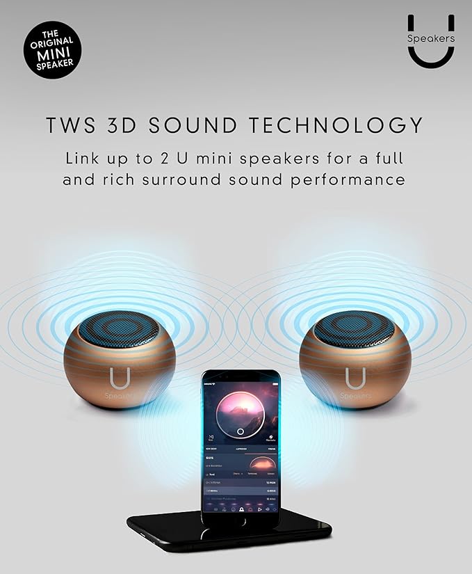 Fashionit U Mini - Small Bluetooth Speaker Wireless - Mic & Remote Shutter, Portable Bluetooth Speakers, Rich Sound for Home & Outdoor, Stocking Stuffers, White Elephant Gifts for Adults - Rose Gold